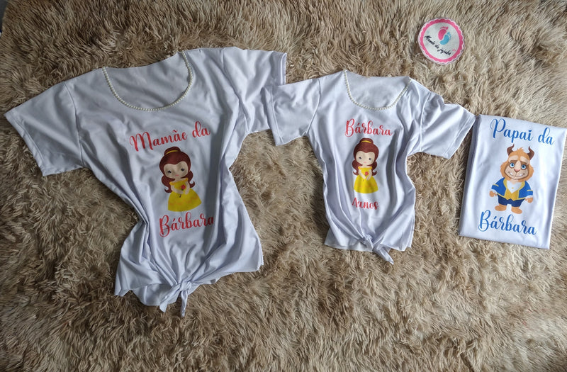 Kit 3 camisetas personalizadas Bela e a Fera