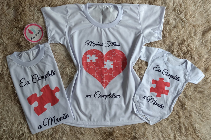 Kit 3 camisetas personalizadas "Meus Filhos Me Completam" dia das mães