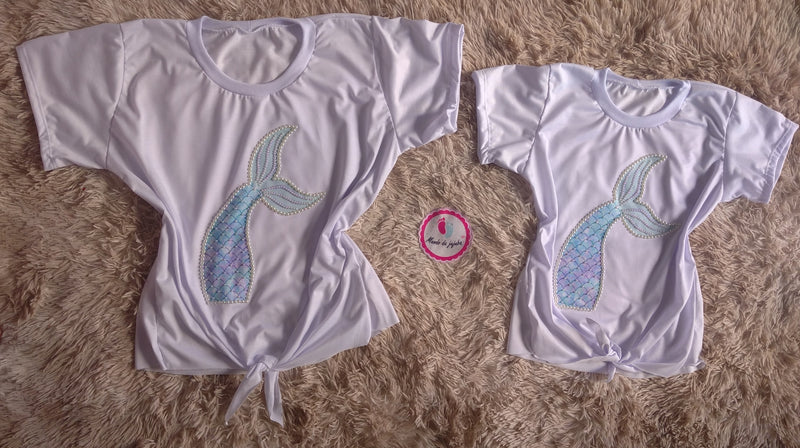 kit 2 Camisetas Personalizada Mãe e Filha Calda de sereia