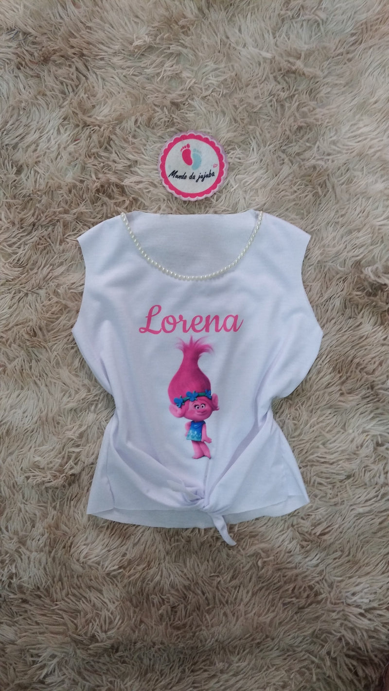 Camiseta de amarrar personalizada Trolls Infantil