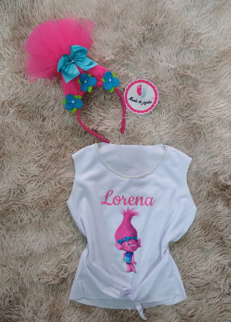 Camiseta Personalizada Trolls + Tiara Infantil