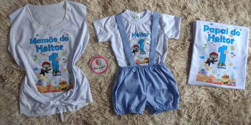 Kit Familia Personalizado Fundo do mar + Conjunto