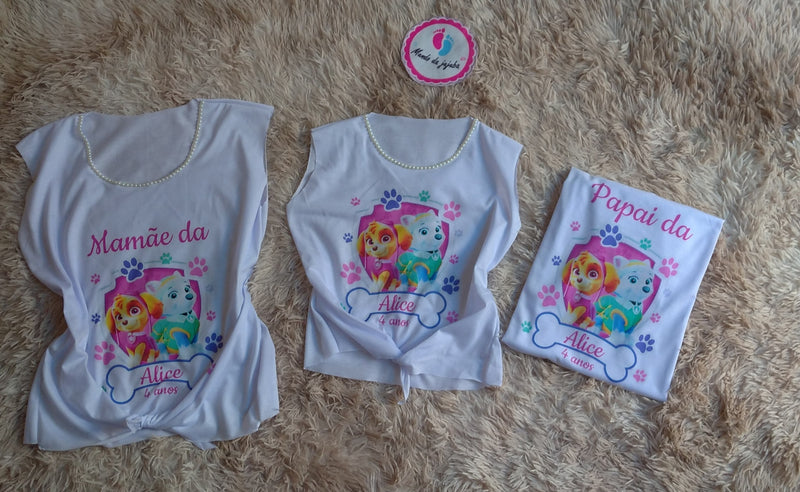 Kit 3 camisetas personalizada Patrulha canina Skye e Everest