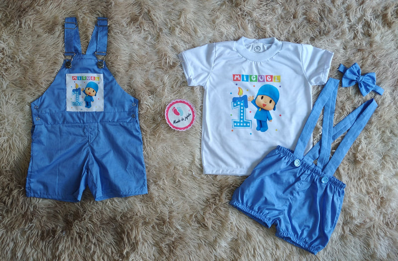 Conjunto Personalizado Pocoyo +Jardineira Pocoyo Infantil