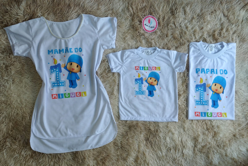 Kit Familia 3 Camisetas Personalizados Pocoyo