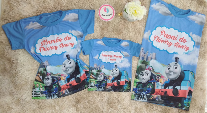 Kit Família 3 Camisetas Temáticas Thomas e seus amigos