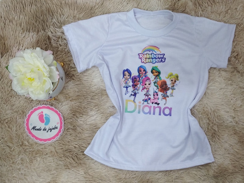 Camiseta Personalizada Rainbow Rangers Guardiã do Arco-Íris Infantil