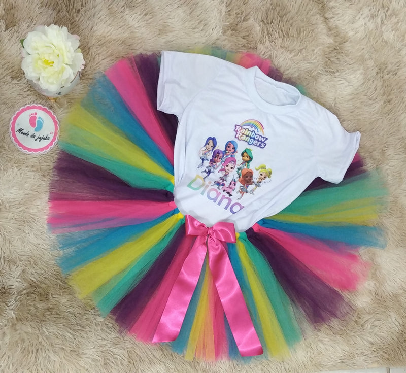 Conjunto Personalizada Rainbow Rangers Guardiãs do Arco-Íris Infantil