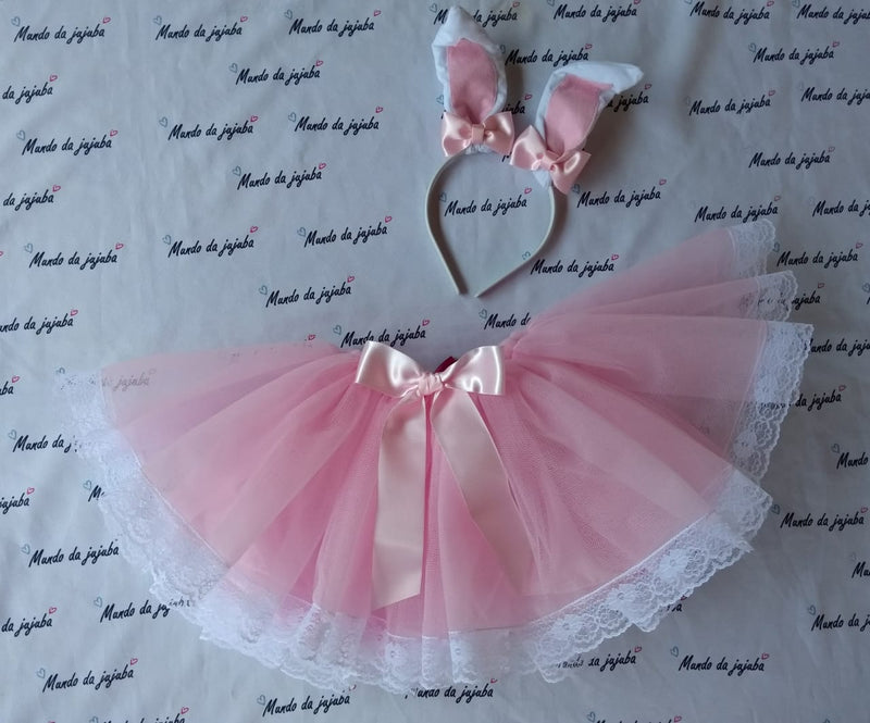 Saia de Tule coelho Infantil + Tiara